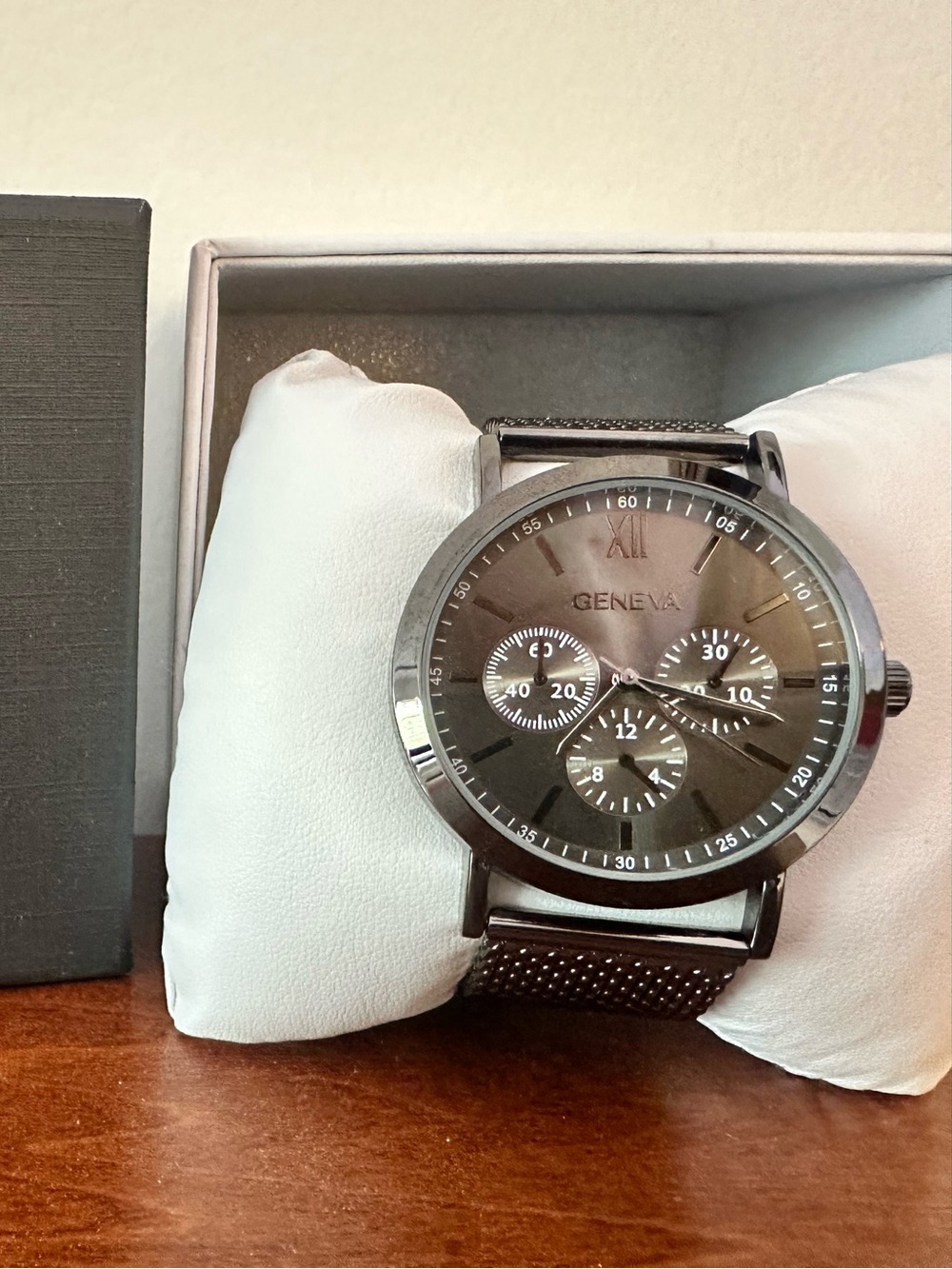 Geneva Men's Black Stainless Steel Mesh Watch